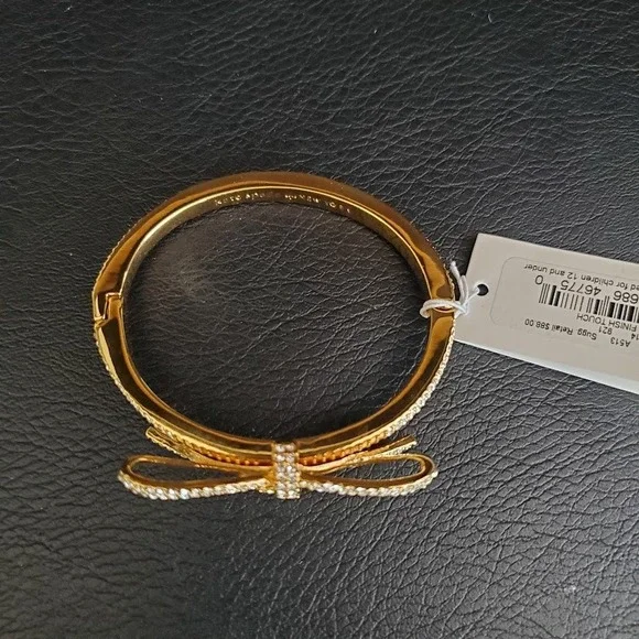 Kate Spade Finishing Touch Bow Hinged Bangle Gold Pave Crystal NWT and Pouch - Picture 3 of 9